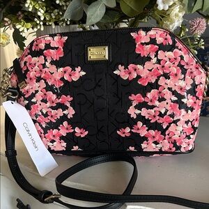 Calvin Klein Black and Pink Floral Crossbody Bag